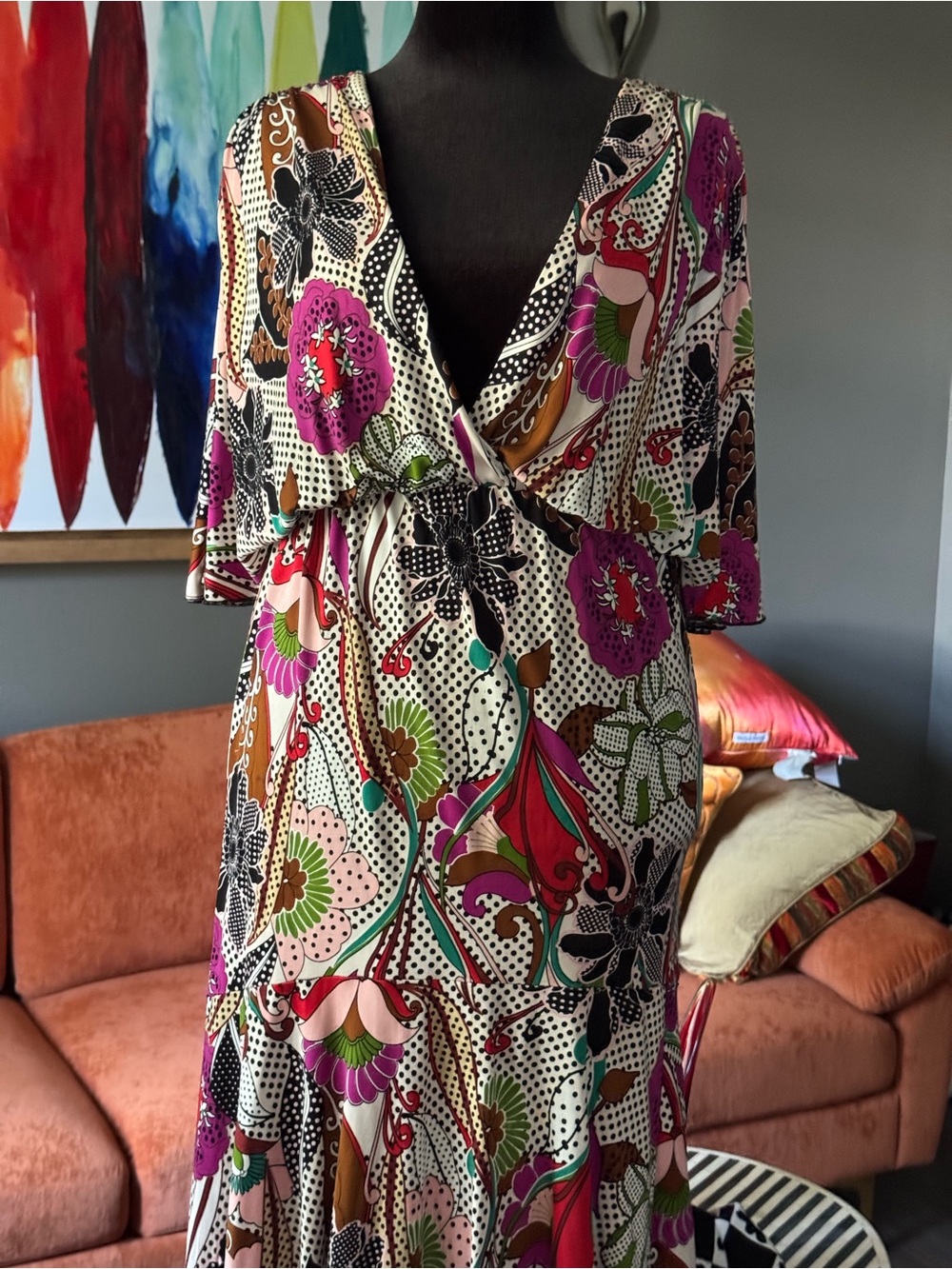 Multi-Color Floral Wrap-Style Maxi Dress